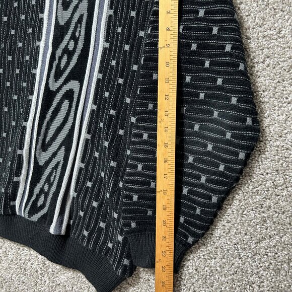 Vtg Barrage Coogi Style Sweater Mens M Black/Gray 3D Geometric Knit Pullover - Picture 9 of 10